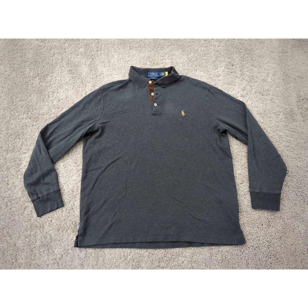 Polo Ralph Lauren Polo Shirt Mens L Gray Long Sleeve Classic Golf Preppy Casual